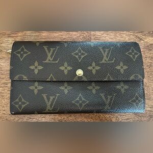 Vintage Louis Vuitton Sarah Monogram Fold-Over Wallet in Brown and Gold